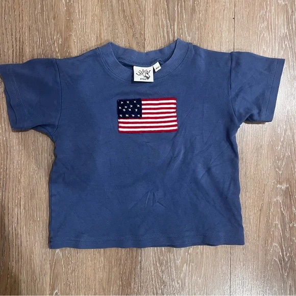 Kids Embroidered American Flag T-Shirt - Picture 1 of 6